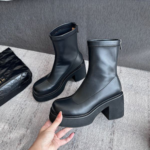 Nuevo Producto, Botines de Invierno Blancos <span class=keywords><strong>con</strong></span> Tacón Bajo y Grueso para Mujer, Impermeables, <span class=keywords><strong>con</strong></span> Plataforma para Aumentar la Estatura, para Mujeres Bajas - Product Image 1