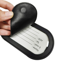 Étiquette de bagage en cuir noir personnalisée de qualité supérieure avec anneau de suspension et rabat en cuir PU, accessoires de voyage, fournisseur d'usine