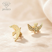 Boucles d'oreilles Old Money Vintage en laiton plaqué or 18 carats, motif oiseau de la paix, clous et clips rétro en forme d'hirondelle pour femme, pour le quotidien et le bureau
