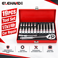 Jeu de douilles Elehand 19 pièces avec embouts de 1/4" et 1/2", douilles longues et étoiles en acier au carbone, coffret métallique, kit d'outils en gros