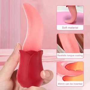 Vibratore USB in Morbido Materiale a Forma di Rosa per Stimolazione di Capezzoli, Anale e Clitoride, Massaggiatore con Funzione di Suzione e Lingua Realistica, Masturbatore Femminile - Product Image 2