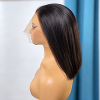 Wig Bob Lurus Alami dari Rambut Manusia, HD Lace Front Tanpa Lem, Pre Plucked, Hitam Natural, Wig Bob Pendek Siap Pakai untuk Wanita
