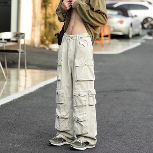 <span class=keywords><strong>Jeans</strong></span> da <span class=keywords><strong>Donna</strong></span> BlueTeam Personalizzati a Gamba Larga, Moda in Cotone, <span class=keywords><strong>Grigio</strong></span> Fumo, Patchwork Multi-Tasca, Stile Street Washed - Product Image 4