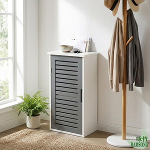 Armoire <span class=keywords><strong>de</strong></span> rangement <span class=keywords><strong>blanche</strong></span> et grise avec <span class=keywords><strong>porte</strong></span> à persiennes, style minimaliste moderne, 2 niveaux séparés pour ranger les serviettes, les articles <span class=keywords><strong>de</strong></span> <span class=keywords><strong>toilette</strong></span>, armoire <span class=keywords><strong>de</strong></span> salle <span class=keywords><strong>de</strong></span> bain - Product Image 4