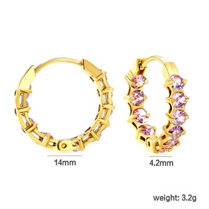 Boucles d'oreilles créoles géométriques en acier inoxydable plaqué or 18 carats, hypoallergéniques, avec zircon cubique coloré, pour femmes - Product Image 2