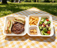 Einweg-Lebensmittelbehälter aus Bagasse-Zellstoff, 33g Leichtgewicht, 8 Zoll, 3 Fächer, Mikrowellengeeignet, Biologisch Abbaubar, To-Go-Box
