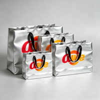 Tas Belanja Kertas Seni Mewah Perak Metalik Ramah Lingkungan Grosir, Tas Jinjing Kain dengan Logo Timbul 3D Mawar, Tas Hadiah Custom Bermerek