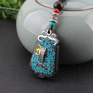 Collier à pendentif vintage en bois de santal et agate, bijoux religieux ajustables, cadeau souvenir pour femmes - Product Image 4