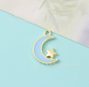 Mini breloques en alliage de zinc plaqué or, mignonnes, en émail, motif <span class=keywords><strong>croissant</strong></span> de lune et étoile, style musulman islamique, pour la création de bijoux DIY - Product Image 4