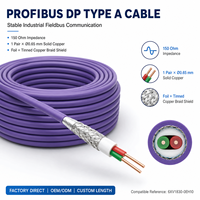 Câble Profibus DP compatible 6XV1830-0EH10, 150 Ohm, 1 paire, 22AWG, blindage en cuivre étamé avec feuille d'aluminium, 12 Mbps pour PLC
