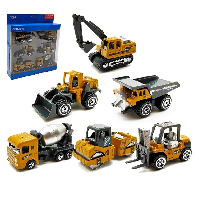 Brinquedos de caminhão de veículos de construção, conjunto de 6 pacotes, engenharia die cast, carros de trás, brinquedos de aniversário, presentes para meninos