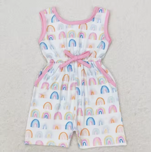 Mono de verano sin mangas para niñas pequeñas, mono de una pieza con estampado floral y arcoíris, traje de sol con bolsillos - Product Image 2