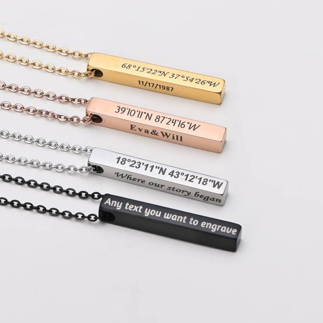 Personalized Stainless Steel Name Bar Necklace Square 3D Bar Pendant Women Men Wedding Gifts