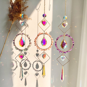 Attrape-Soleil en Cristal Naturel, Verre Teinté Pierres Précieuses, Pendentif Cercle Lune Étoiles en Cristal, Décoration Maison, Cadeau - Product Image 6