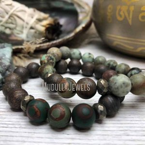 WMB31452 Bronzite opaco Dzi agata pirite turchese africano pietra preziosa naturale polso Mala <span class=keywords><strong>guarigione</strong></span> spirituale braccialetto <span class=keywords><strong>di</strong></span> preghiera - Product Image 2