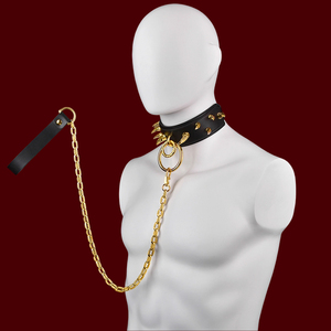 Griffes de chasseur BDSM collier de posture d'esclave en cuir végétalien avec poignée en aluminium à pointes et laisse Couple collier en cuir d'entraînement BDSM - Product Image 2