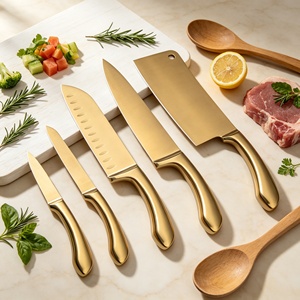 Ensemble de 5 couteaux de cuisine en acier inoxydable doré de haute qualité, tranchants, à lame pleine, pour chef, avec manche ergonomique, OEM ODM DIY - Product Image 6