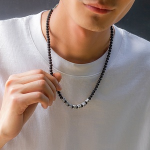 Colliers classiques noirs perlés pour hommes, bijoux GOOD BOY personnalisables, cadeaux pour petit ami - Product Image 1