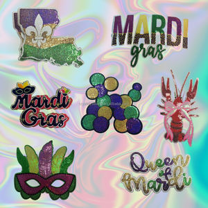 Новая нашивка-аппликация <span class=keywords><strong>2026</strong></span> года: блестящий розовый бантик с пайетками в форме рака, пришивная или термоклеевая, для декора одежды на Марди Гра, вышитые пайетками нашивки - Product Image 1