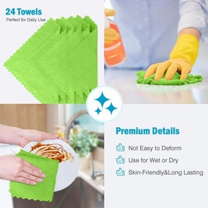 Chiffon de <span class=keywords><strong>nettoyage</strong></span> en microfibre de polyamide de luxe, réutilisable, sans peluches, multi-usages <span class=keywords><strong>pour</strong></span> la cuisine, la maison et la voiture, vert - Product Image 2