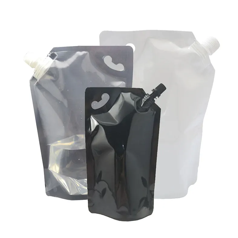 कस्टम मुद्रित स्पष्ट सामने मैट सफेद काले टोंटी थैली पीए/एनवाई टुकड़े टुकड़े में पुन: प्रयोज्य पेय शराब पेय नोक पैकेजिंग बैग