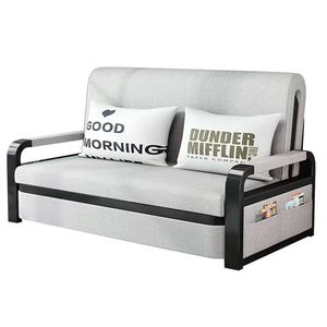 Multifunctional Modern Metal Frame Fabric Folding <strong>Sofa</strong> <strong>Bed</strong> with <strong>Storage</strong> for Apartment Bedroom Hotel Living Room Furniture - Product Image 5