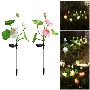Lampes solaires de jardin en forme de fleur de lotus, LED, étanches, pour la décoration extérieure de la cour et du patio, lampes à piquet alimentées par l'énergie solaire - Product Image 1