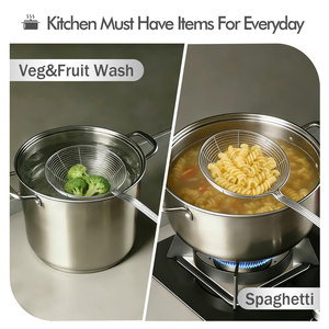 Grand passoire de cuisine en acier inoxydable, égouttoir domestique en métal, filtre à raviolis, panier de drainage pour friture et fondue - Product Image 2