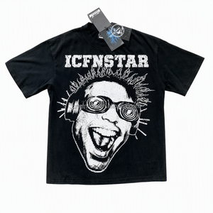 Camiseta de Hombre Estilo Hip-Hop Urbano, 100% Algodón, Corte Regular, Manga Corta, Cuello Redondo, Estampada, Informal, Estilo Urbano con Estrella - Product Image 2