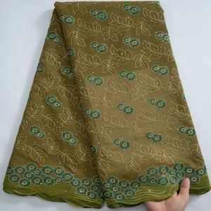 Tissu nigérian élégant en dentelle verte brodée avec pierres, nouveau Design africain en dentelle de coton pour robes de mariée pour femmes, 3259