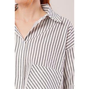 Blusa Corta a Rayas Blancas con Botones para Mujer, Estilo Casual de Popelina para el Día a Día - Product Image 4