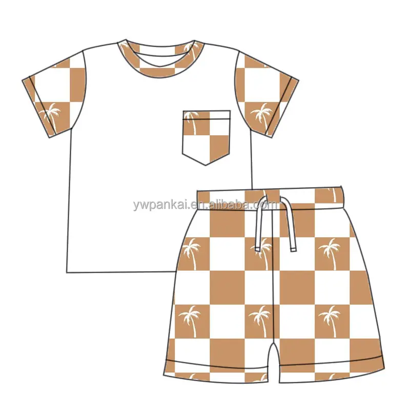 New Style Western Print Baby Outfits T-shirt With Pocket Short Pants Boy Clothing Children Shorts Sets