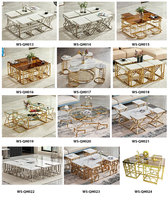 Table basse de style moderne au Design moderne pour hôtel, ensemble d'intérieur avec haut en verre ou en marbre blanc, en acier inoxydable