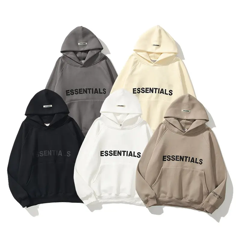 Designer Brand Name Wholesale Essential High Quality Hoodies Custom Logo 400 gsm Drawing Fleece Pullover Hoodie For Men