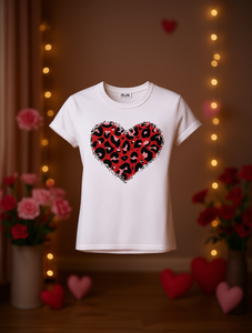 Camiseta de Manga Corta con Cuello Redondo para Mujer, Estampado de Corazón de Leopardo, Estilo Casual, 100% Algodón, Moda Primavera Verano - Product Image 2