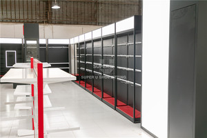 Meubles de présentation pour magasin de badminton rouge - Comptoir de vente au détail, étagères murales et rayonnages LED pour boutique de sport - Product Image 4