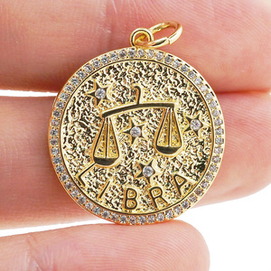 Moda Retro doce constelaciones collar redondo colgante accesorios chapado en oro cobre circón signos del zodiaco joyería impermeable - Product Image 5