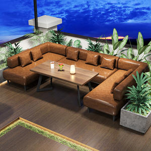 Ensemble de meubles de bar, table en bois massif et canapés en cuir, style industriel rectangulaire pour bars, cafés, pubs - Product Image 3