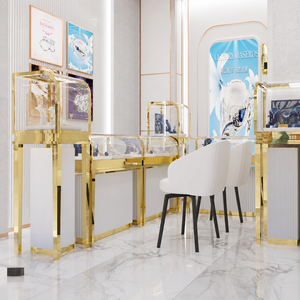 Diseño de Interiores de Joyería en 3D, Muebles de Lujo Personalizados, Exhibidores de Joyería de Acero Inoxidable Dorado - Product Image 1