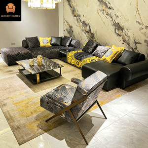 Sofá Seccional en Forma de L de Lujo Italiano, Moderno, de Materiales Mixtos, Cuero y Tela, Muebles para Sala de Estar, para Villa y Penthouse - Product Image 2