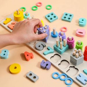 Wholesale Kids Wood Stacking Blocks Gift Number Sorting Montessori Math Learning <b>Puzzle</b> Toys with Color <b>Box</b> Packaging - Product Image 4