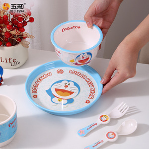 Wuhe Doraemon Childrens Tableware Set Food Grade Melamine Bowl Cup Fork Spoon Kids Dining Cartoon Design - Product Image 3