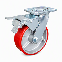 Roue pivotante robuste en PU avec frein latéral double pour chariot à main