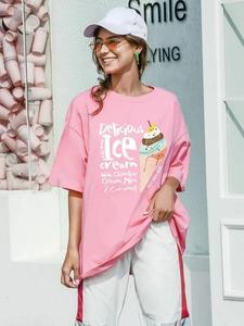 Maglietta estiva Casual O collo a tracolla a maniche corte con stampa gelato con grafica oversize da <span class=keywords><strong>donna</strong></span> - Product Image 2