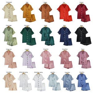 All'ingrosso <span class=keywords><strong>pigiama</strong></span> da <span class=keywords><strong>donna</strong></span> a manica corta <span class=keywords><strong>pigiama</strong></span> di seta con tasche abbottonate Set di biancheria da notte da <span class=keywords><strong>donna</strong></span> in raso corto completo da casa - Product Image 5