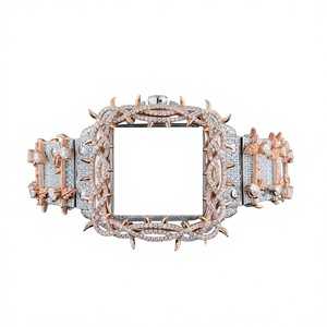 Montre de luxe carrée en or avec diamants et accents or rose, bracelet en acier inoxydable, fermoir papillon, mouvement unisexe tendance - Product Image 1