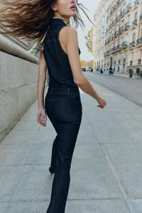 Abito Lungo Estivo <span class=keywords><strong>in</strong></span> <span class=keywords><strong>Jeans</strong></span> Stile Vintage da Donna KP&ZA, Linea A, con Bottoni, Colletto, Senza Maniche, Tinta Unita - Product Image 5