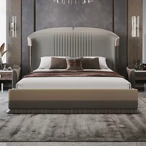 Customization bedroom furniture upholstered grey leather bed italian design luxurious bed set furniture bedroom