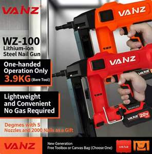 <span class=keywords><strong>Agrafeuse</strong></span> électrique sans fil Vanz de qualité industrielle avec batterie lithium-ion 4.0Ah, moteur sans balais et construction en acier inoxydable pour béton - Product Image 1
