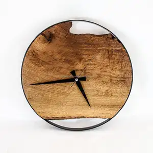 Modern decor art craft customized colors epoxy resin wood wall clock for home office